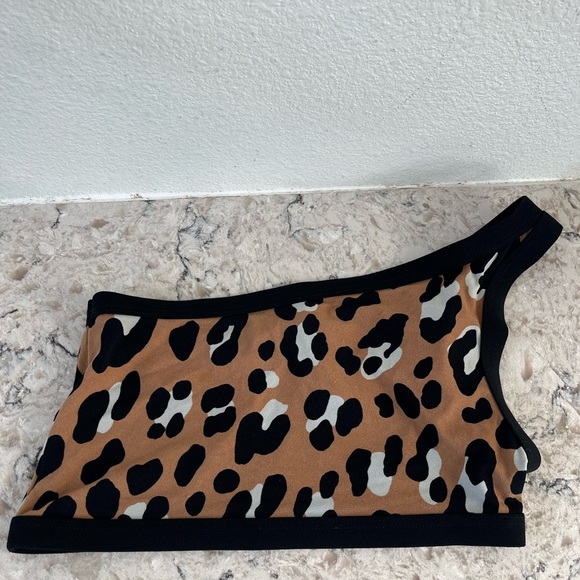 Michael Kors Leopard Print One-Shoulder Swim Top - Picture 1 of 4
